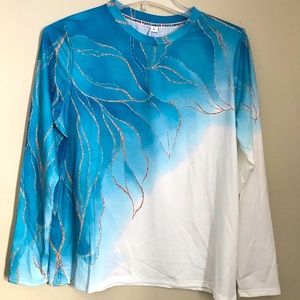 Golden Leaf Blue Ombré Long Sleeve Top